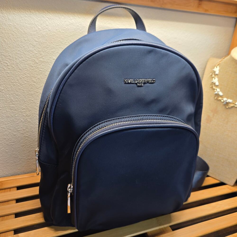 Karl Lagerfeld Paris Nylon Dome Backpack Navy Blue Medium Travel School LH9KE938